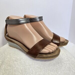 Naot Pixie Tan Brown Silver Leather Wedge Sandal Women's Size 6.5 US Or 37 EU